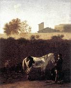 DUJARDIN, Karel Italian Landscape with Herdsman and a Piebald Horse sg painting